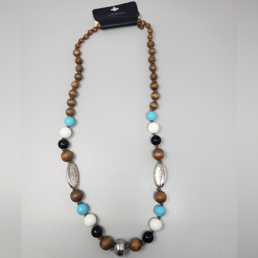 Lane Bryant 34" Wooden and Beaded Necklace